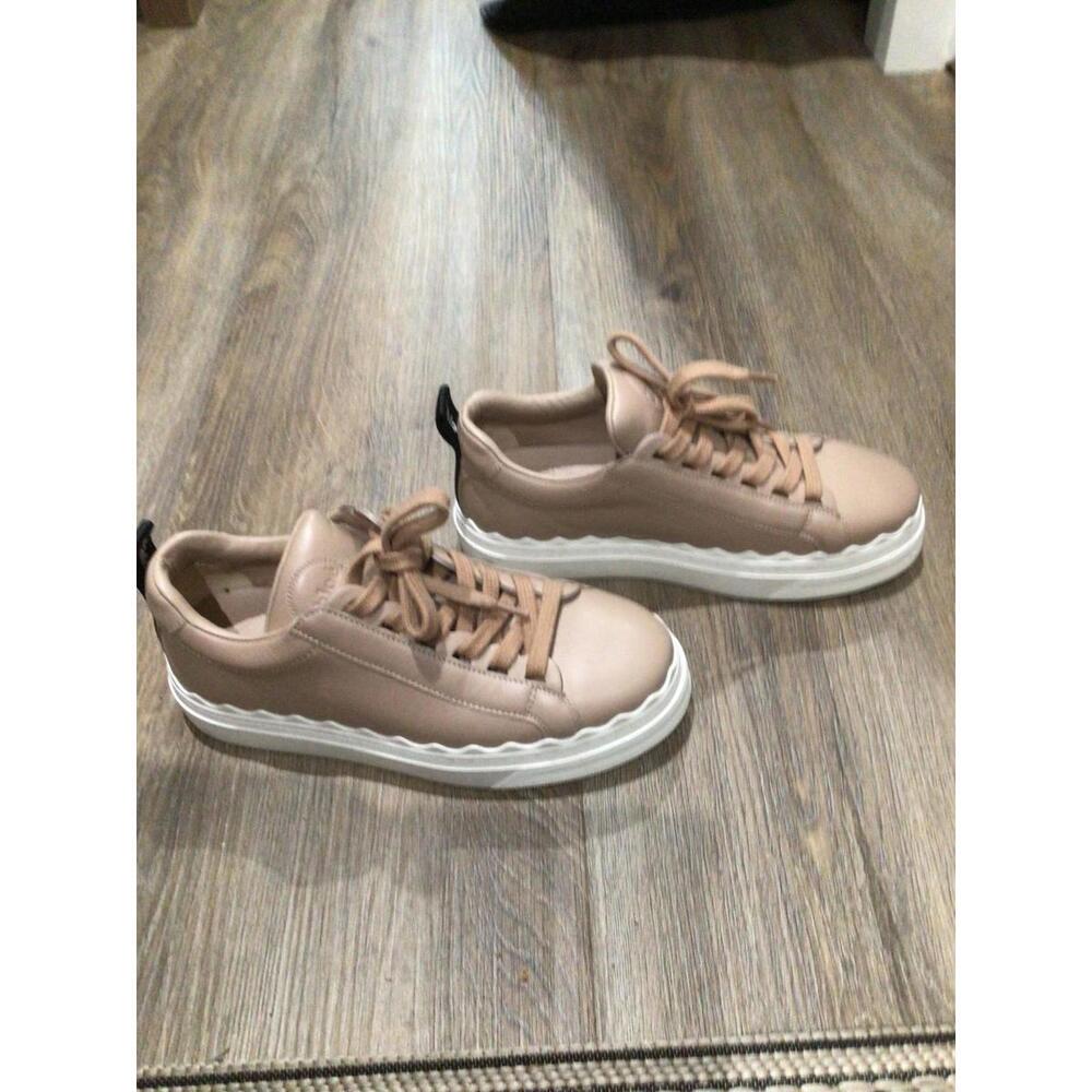 Chloe Lauren Leather Shoes Womens Size 6 Beige Low Top Platform Casual Sneakers - Picture 4 of 6